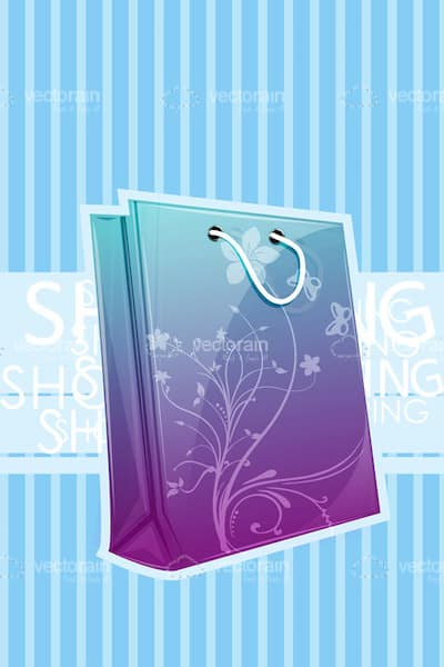 Shopping Bag with Floral Design on Striped Background